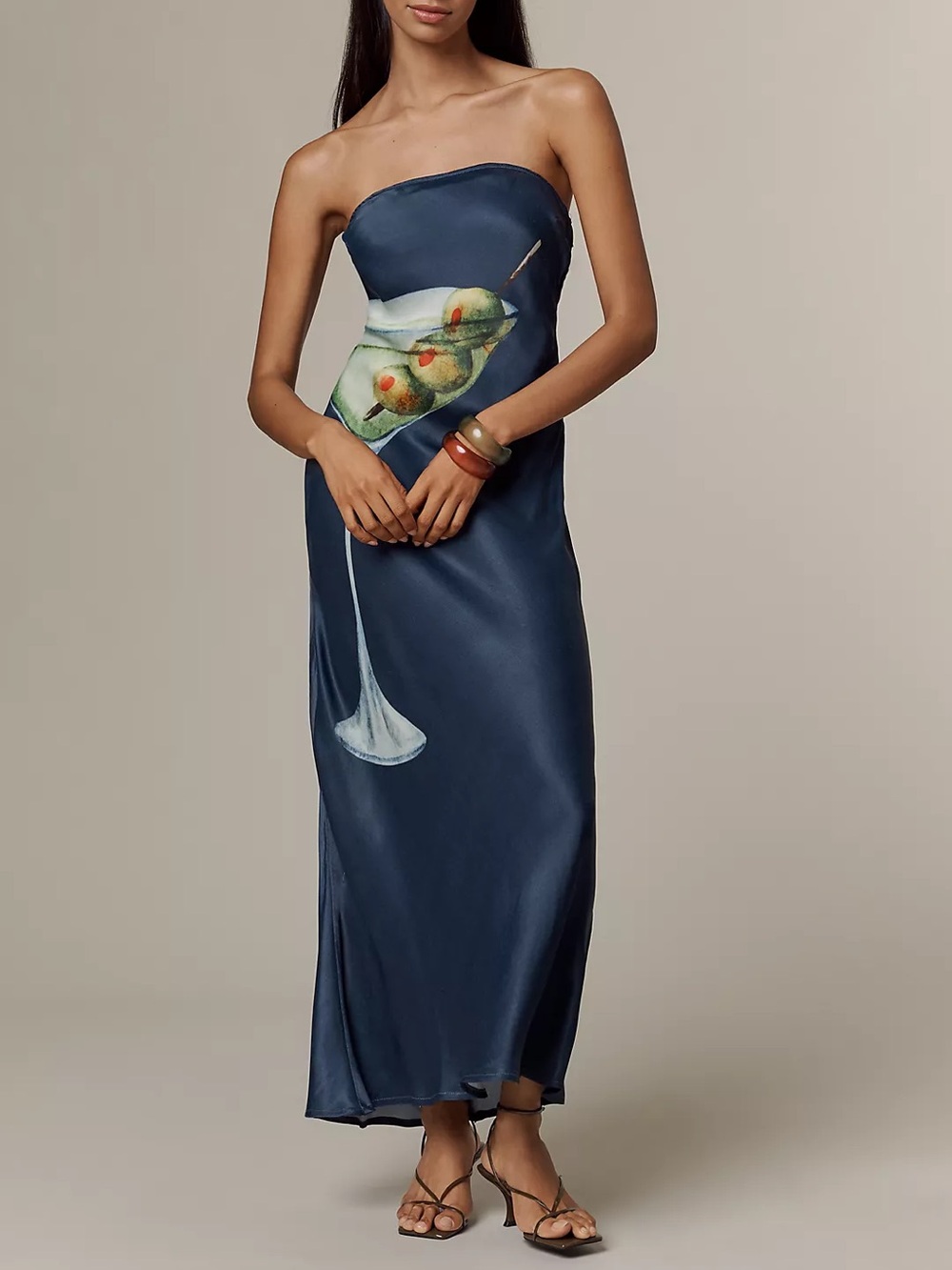 Conditions Apply Chloe Satin Maxi Dress Martini Blue XL Anthropologie